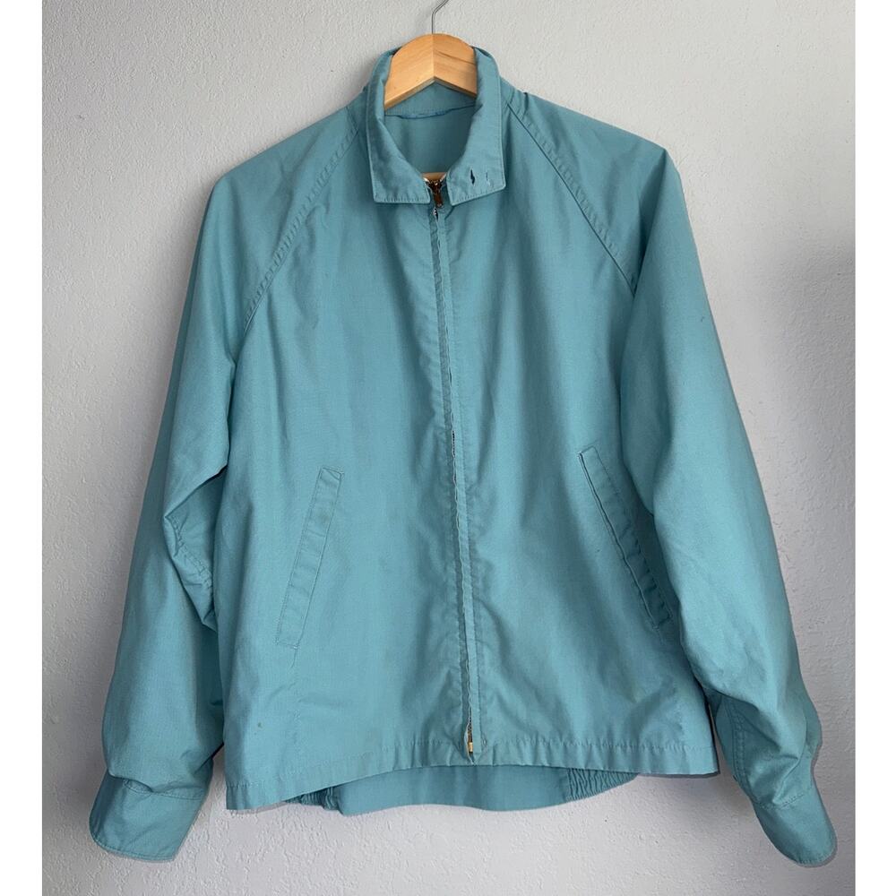 Vintage 80s Blue Full Zip Windbreaker Bomber Jacket Mens Large Normcore Retro